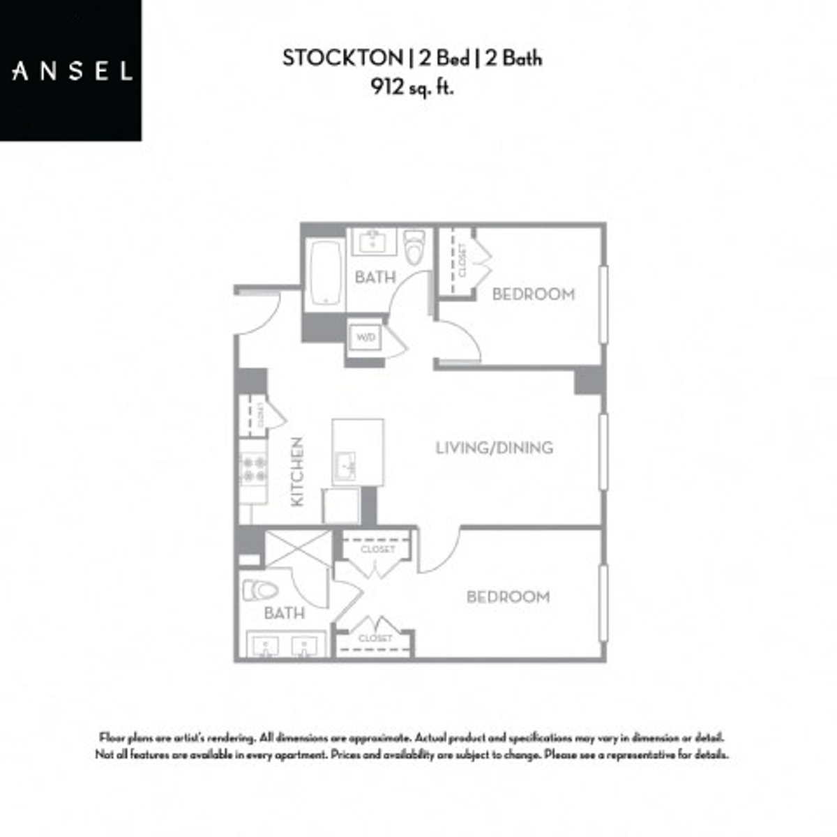 Stockton 2 bedroom floor plan — before cleaning
