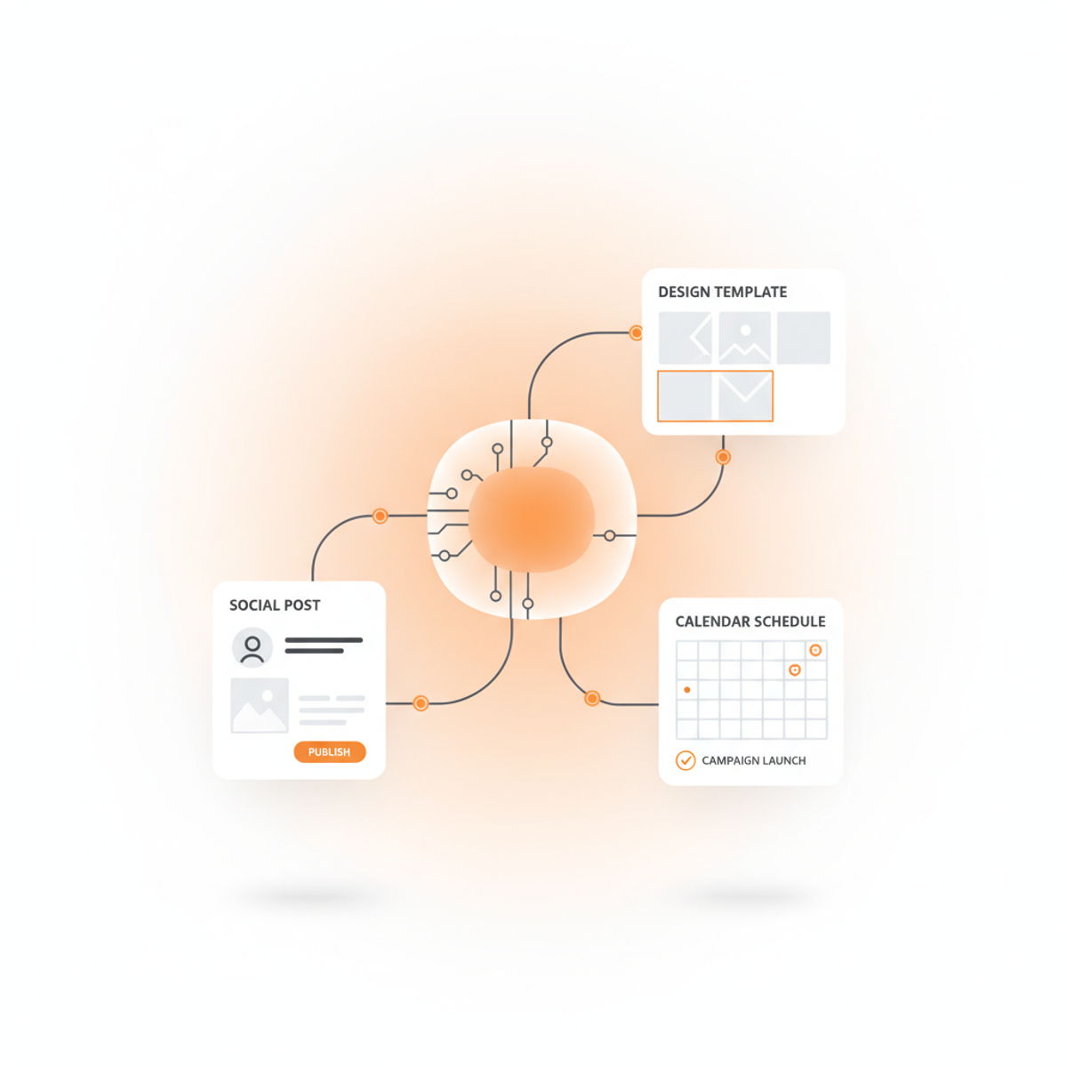 Illustration of an AI agent autonomously planning and running multifamily marketing tasks.