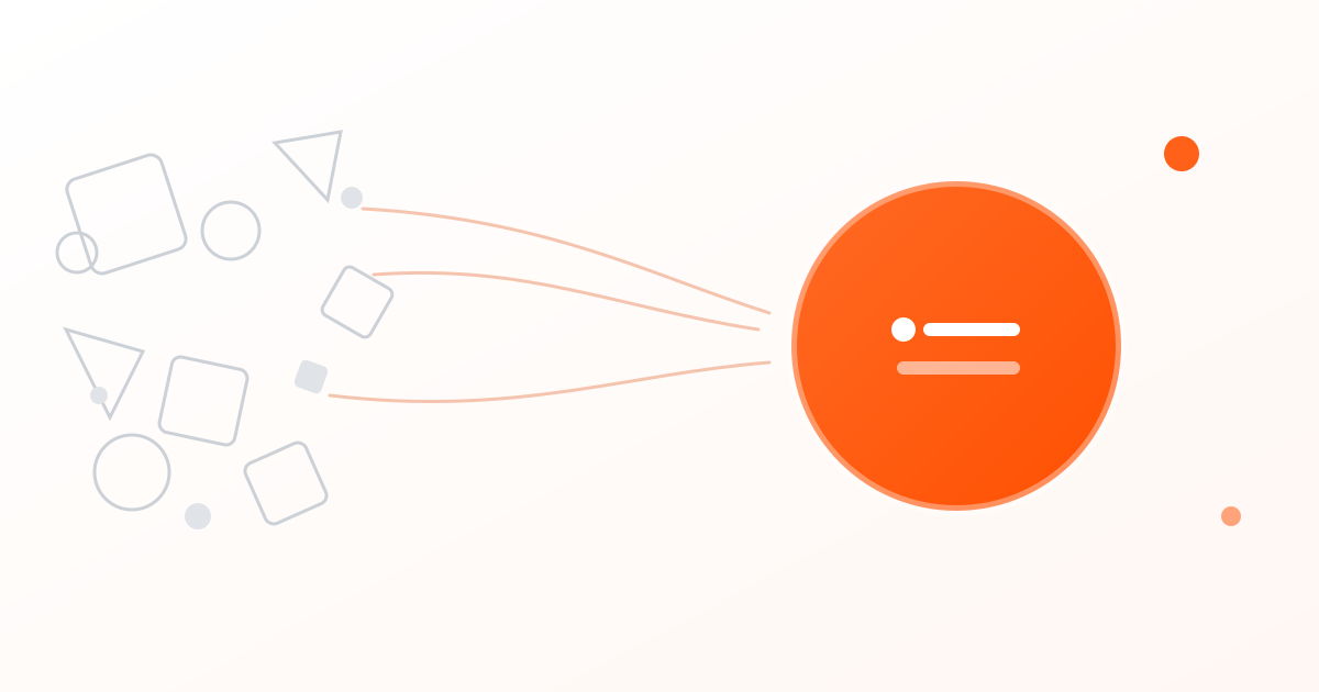 Abstract illustration: scattered shapes resolving into one clean form
