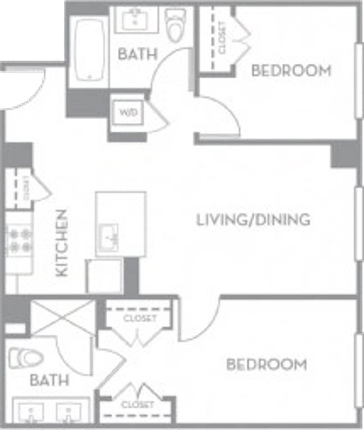 Stockton 2 bedroom floor plan — after cleaning