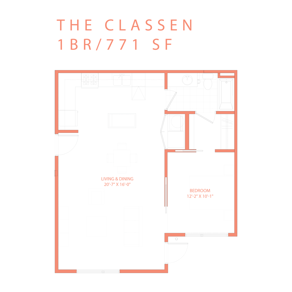 Classen 1 bedroom floor plan — before cleaning