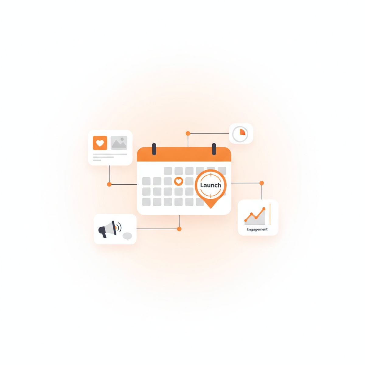 Illustration of a multifamily marketing campaign timed to launch on the perfect date, with a calendar and a stopwatch.